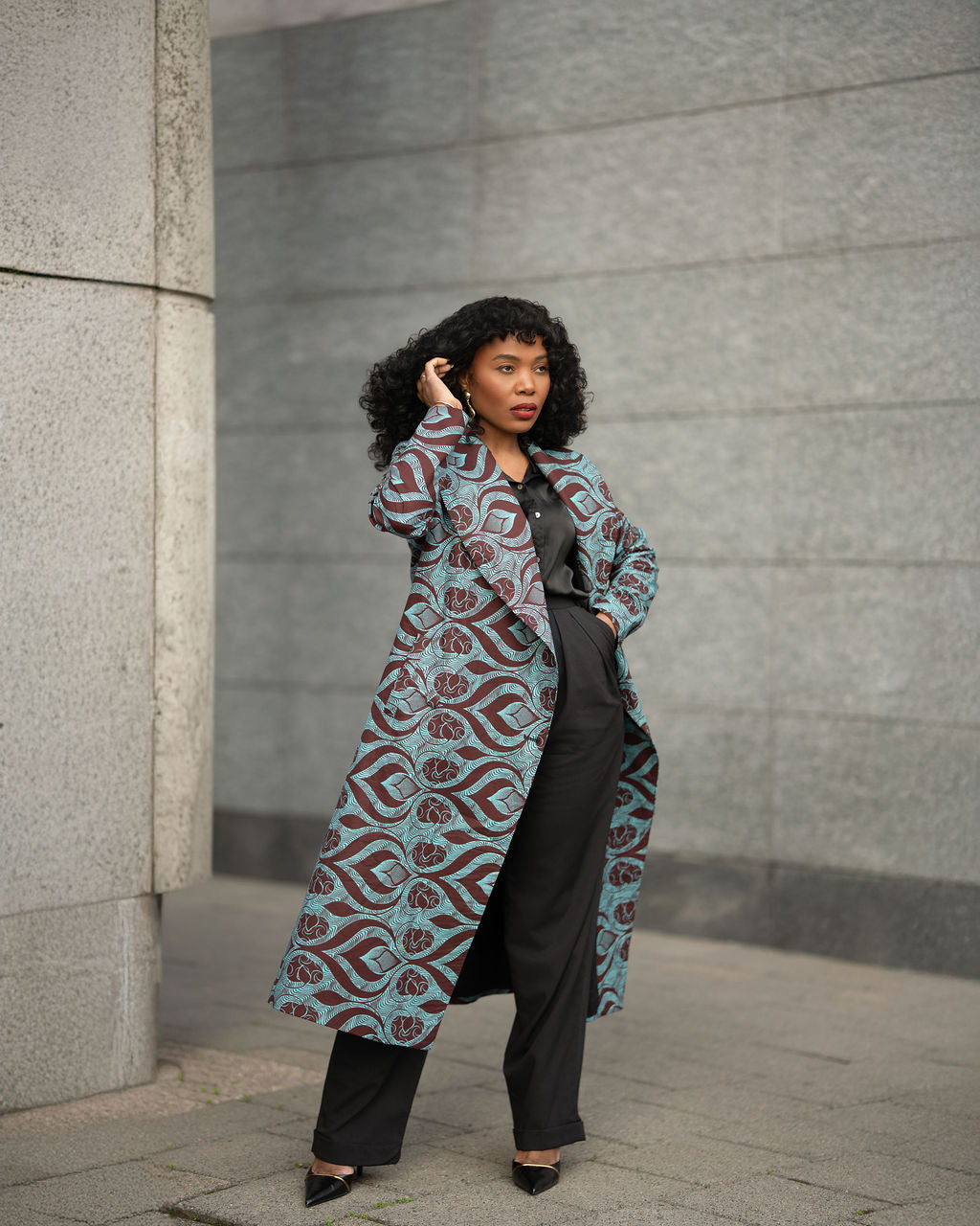 ZOLA GREEN AND BROWN DUSTER