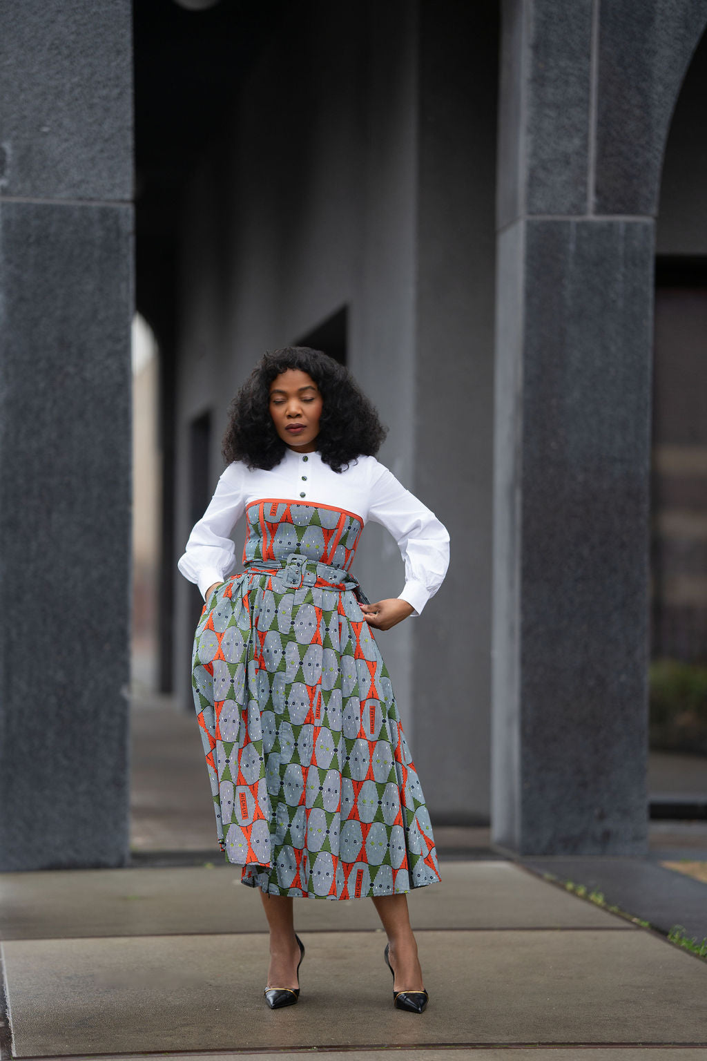 MARIE RED AND GREEN SHIRT DRESS