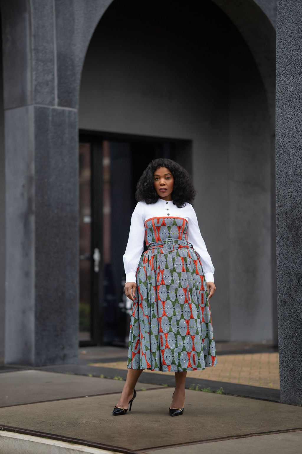 MARIE RED AND GREEN SHIRT DRESS