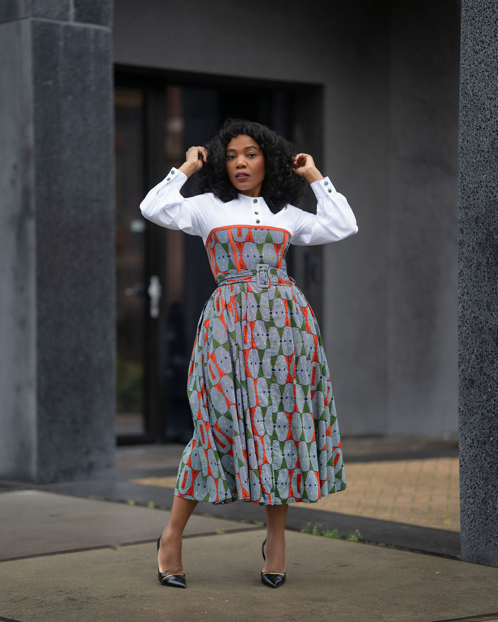 MARIE RED AND GREEN SHIRT DRESS