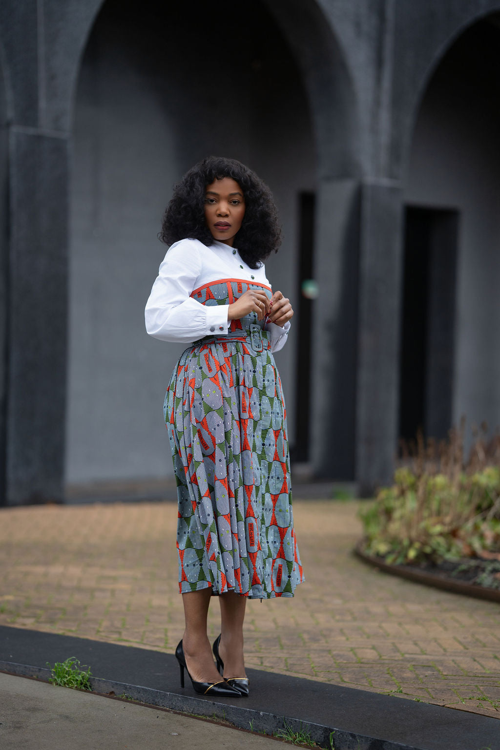 MARIE RED AND GREEN SHIRT DRESS