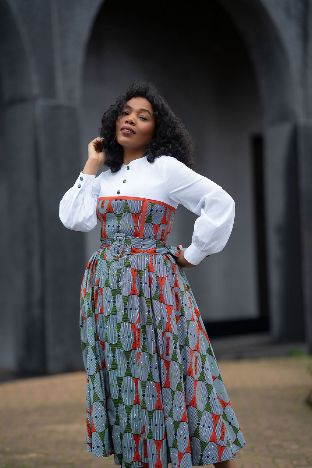 MARIE RED AND GREEN SHIRT DRESS
