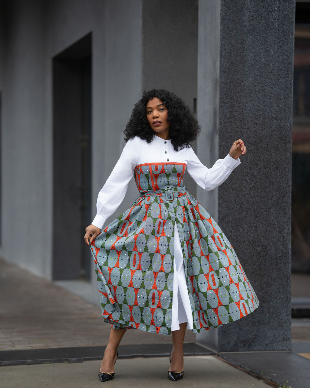 MARIE RED AND GREEN SHIRT DRESS