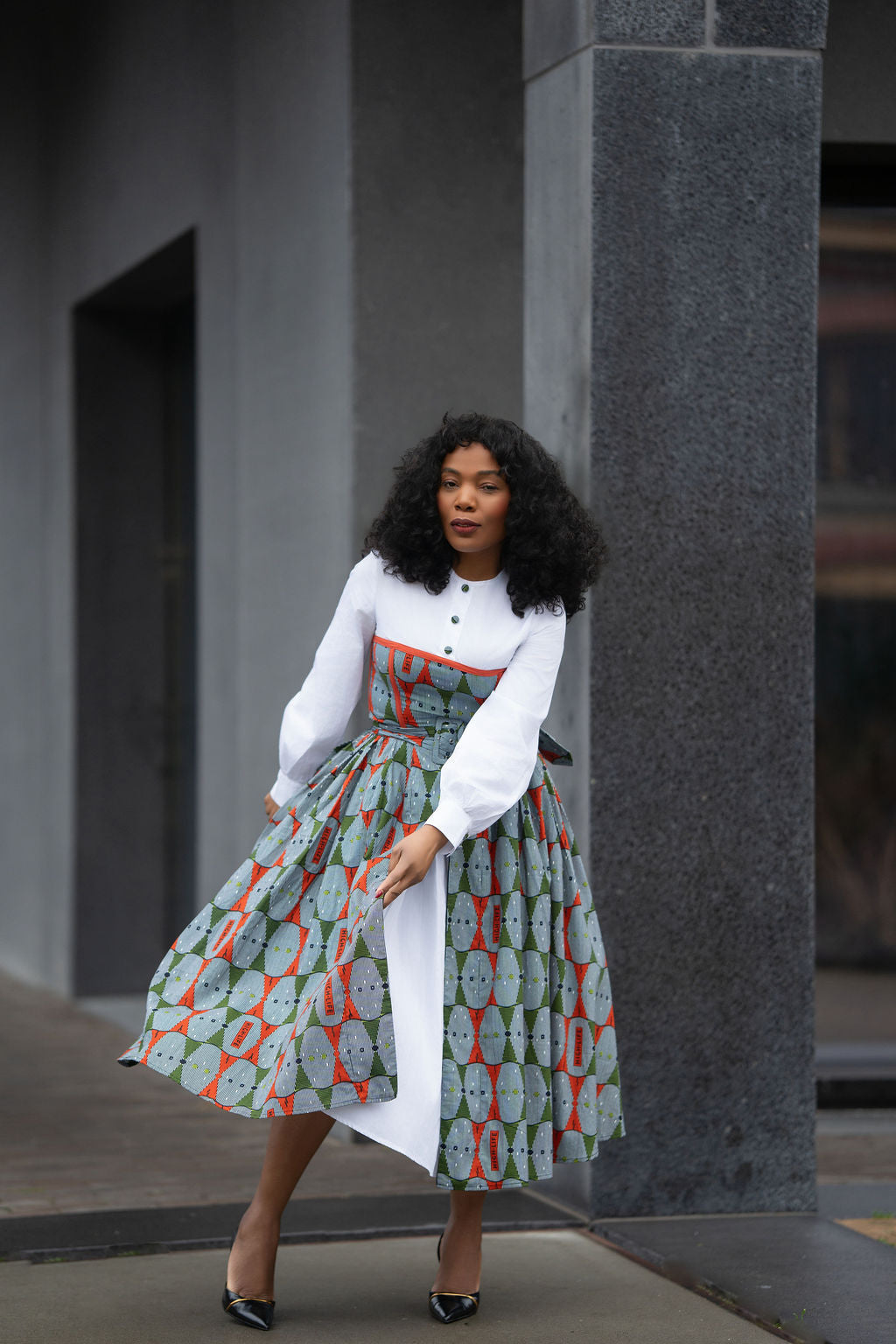 MARIE RED AND GREEN SHIRT DRESS