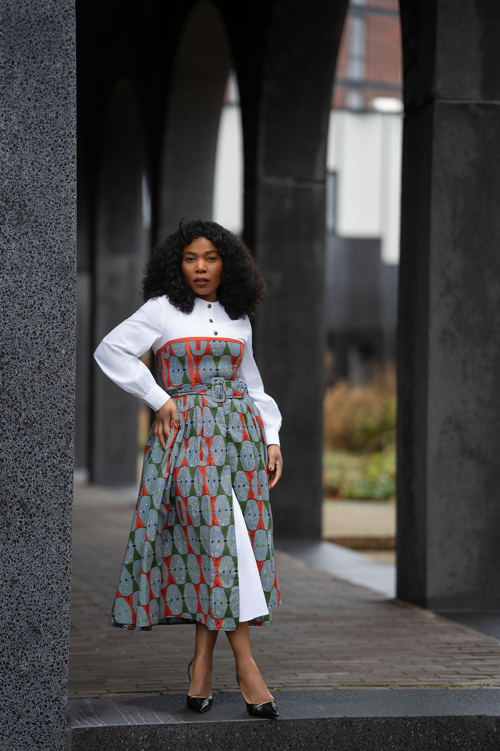 MARIE RED AND GREEN SHIRT DRESS