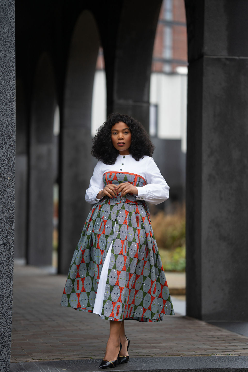 MARIE RED AND GREEN SHIRT DRESS