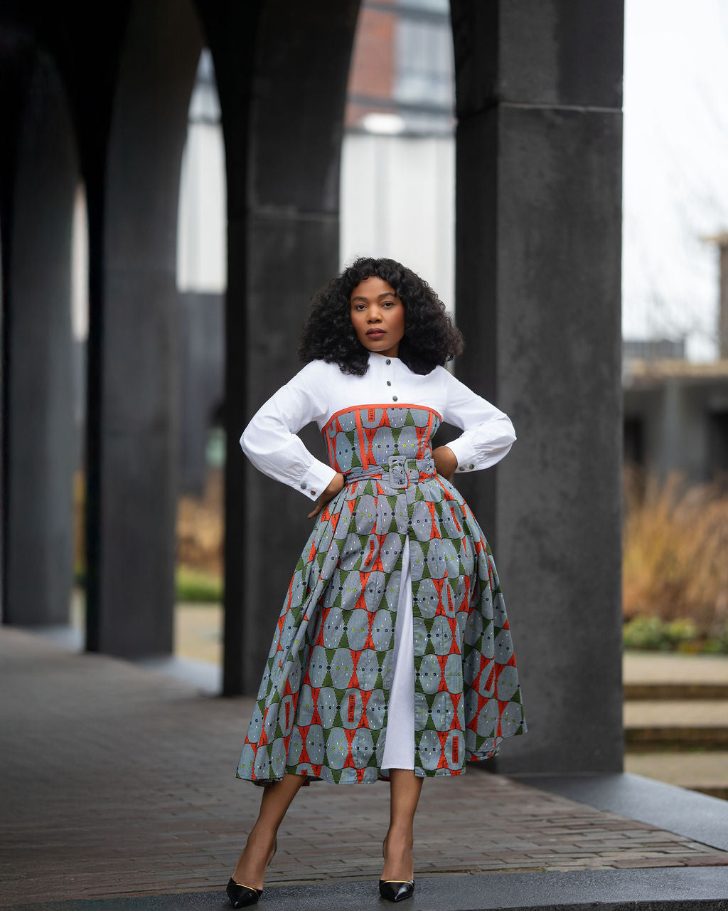 MARIE RED AND GREEN SHIRT DRESS
