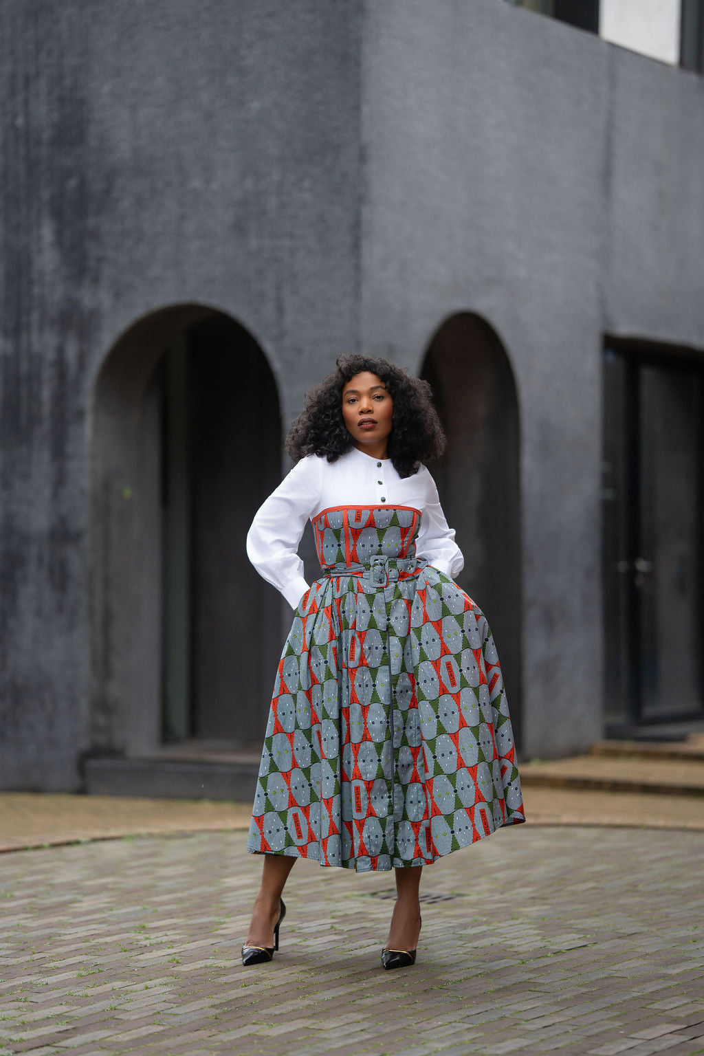 MARIE RED AND GREEN SHIRT DRESS