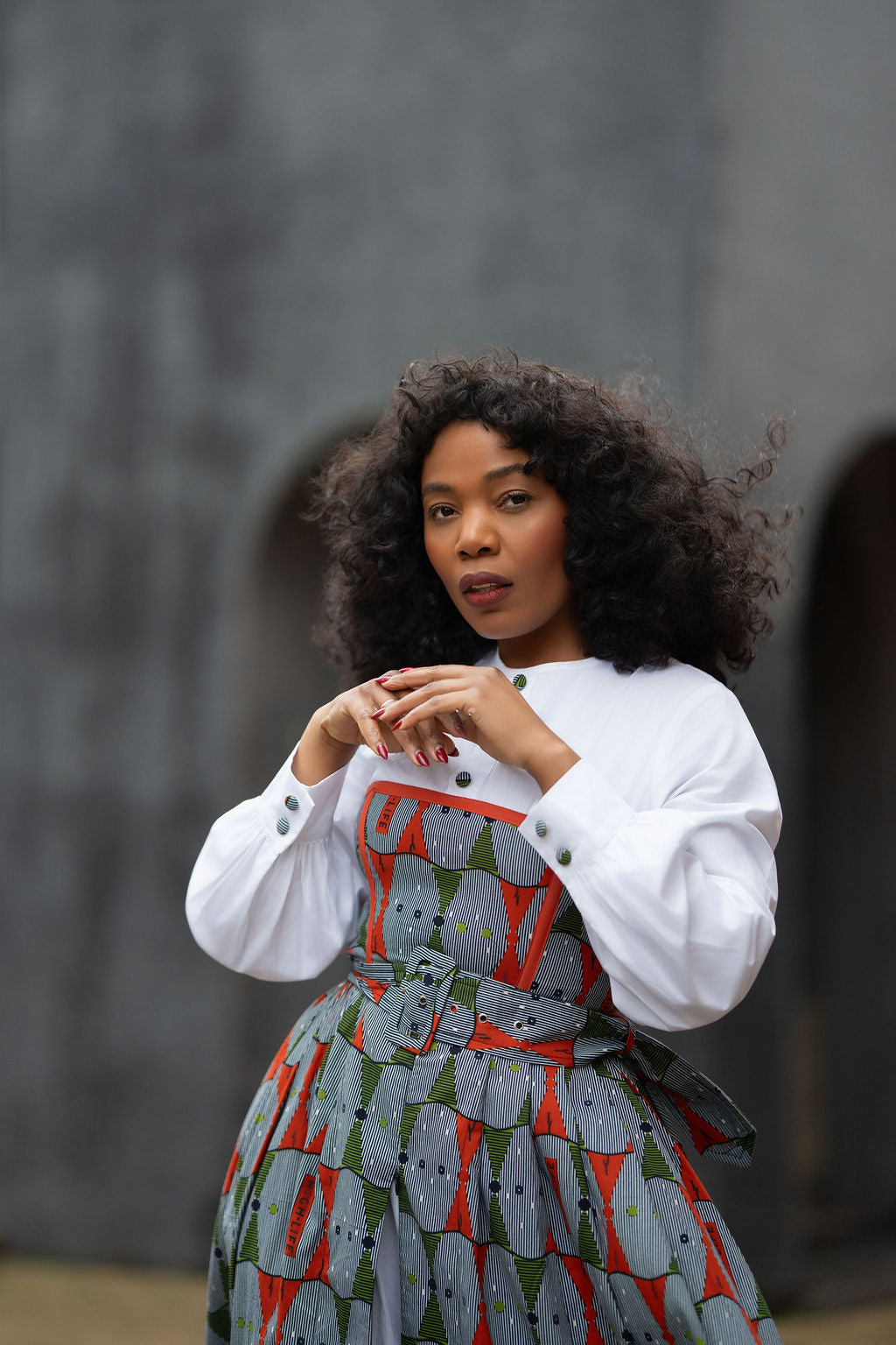 MARIE RED AND GREEN SHIRT DRESS