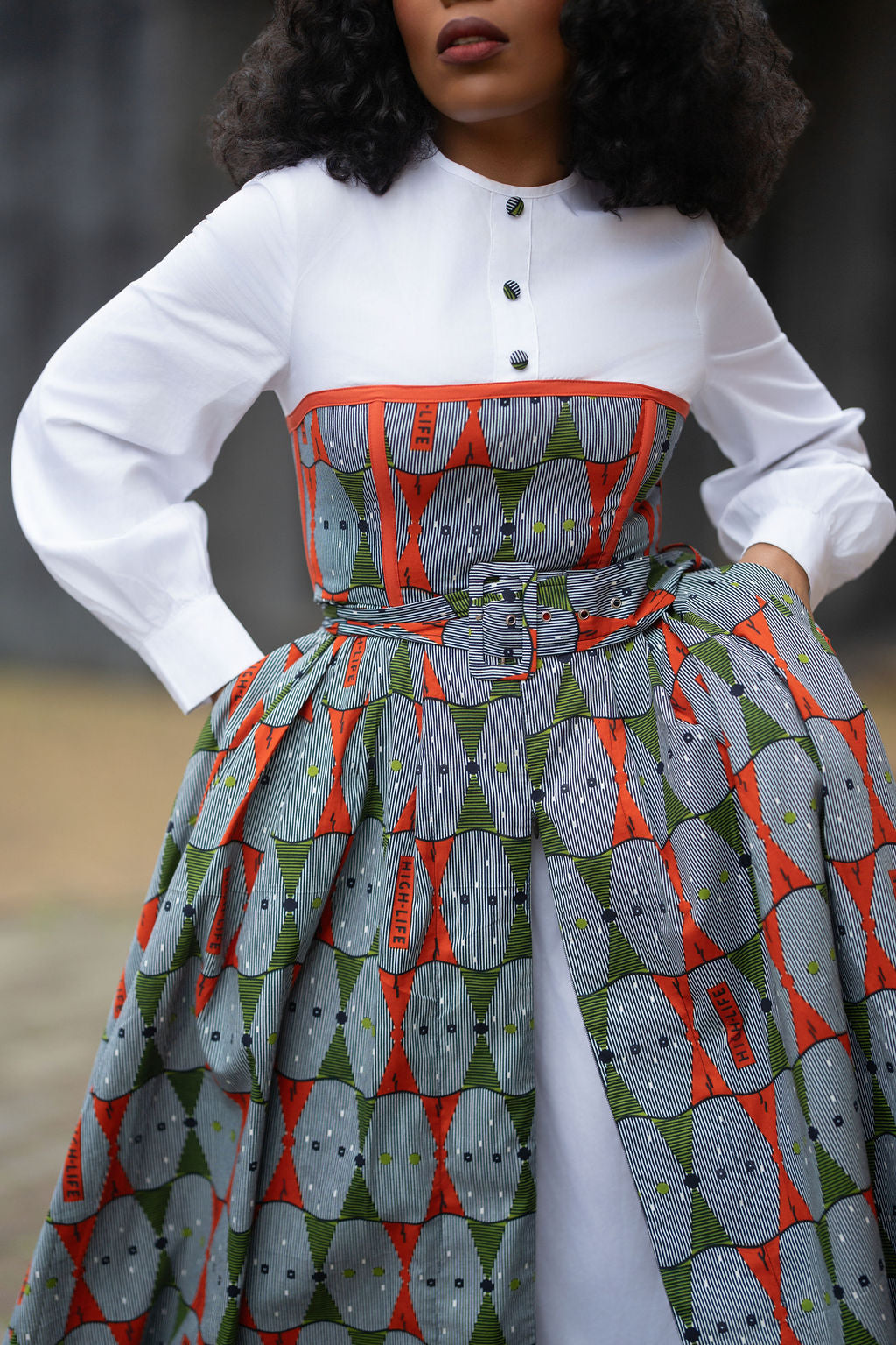 MARIE RED AND GREEN SHIRT DRESS