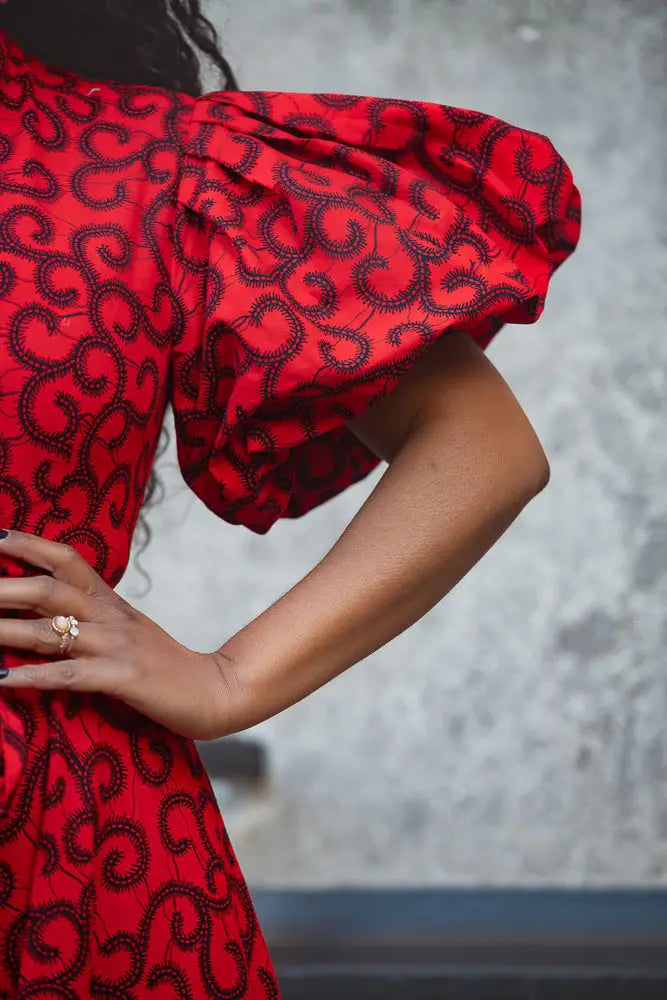 OLORI RUBY RED PRINT DRESS