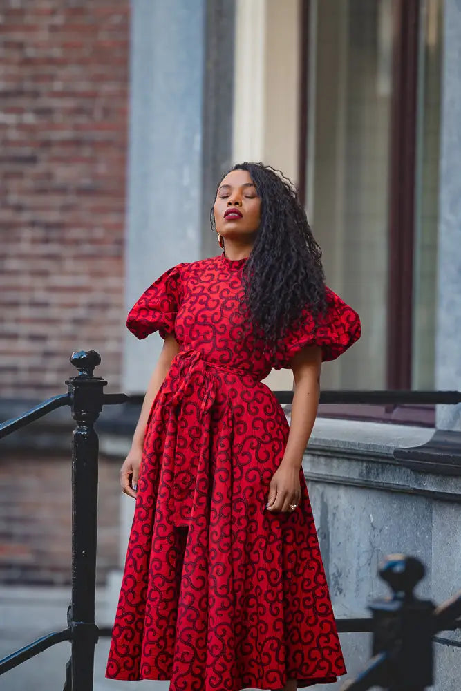 OLORI RUBY RED PRINT DRESS