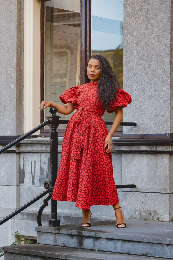 OLORI RUBY RED PRINT DRESS
