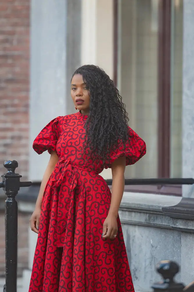 OLORI RUBY RED PRINT DRESS
