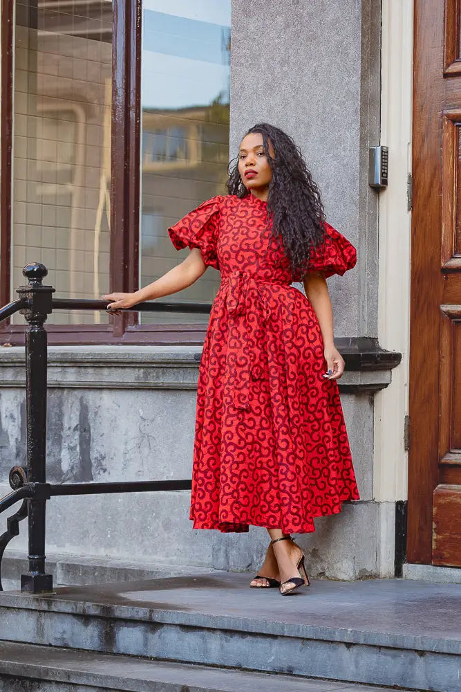 OLORI RUBY RED PRINT DRESS