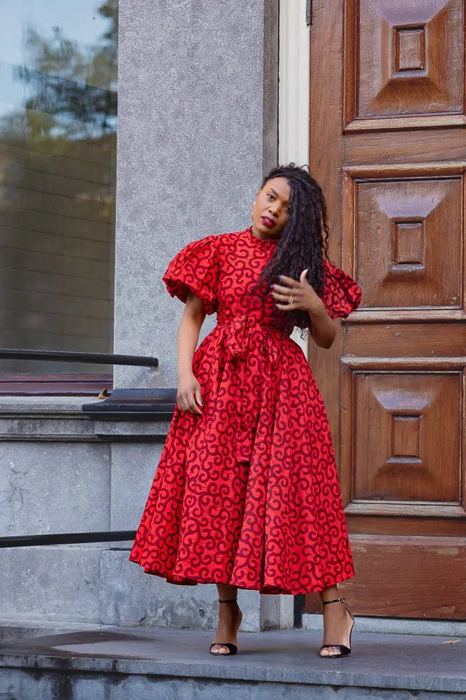 OLORI RUBY RED PRINT DRESS