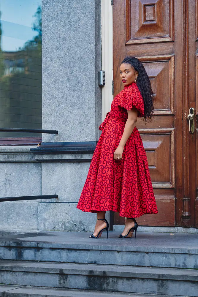 OLORI RUBY RED PRINT DRESS