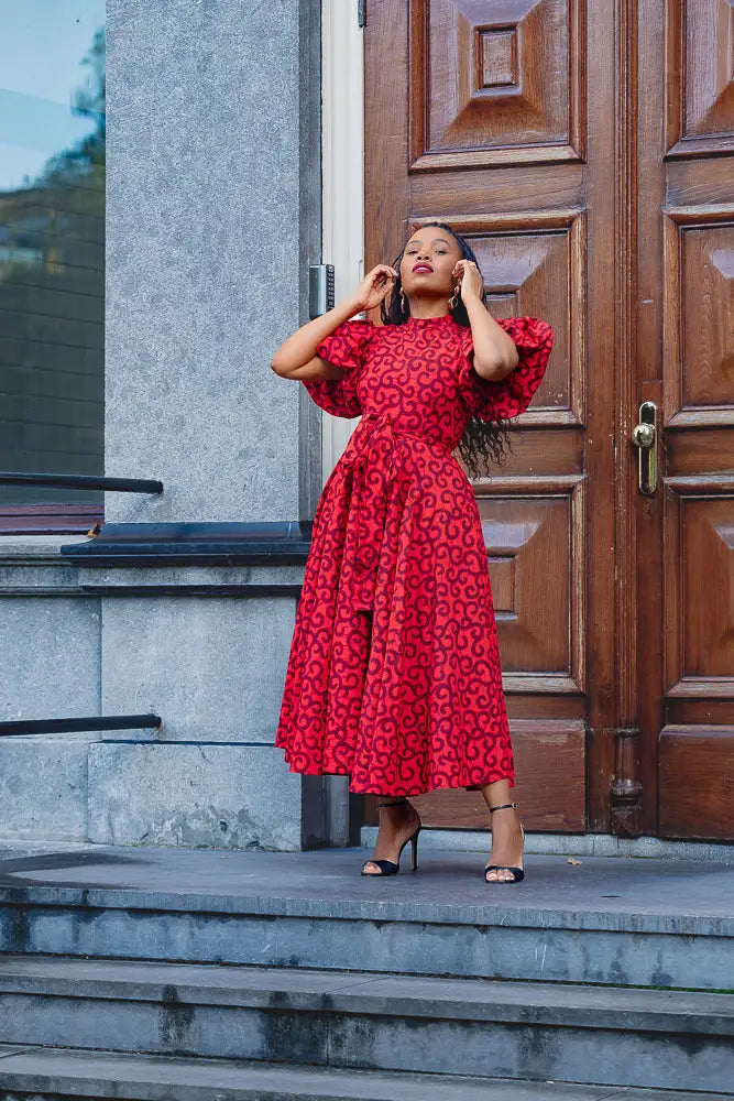 OLORI RUBY RED PRINT DRESS