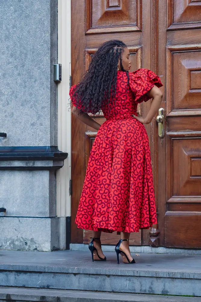 OLORI RUBY RED PRINT DRESS