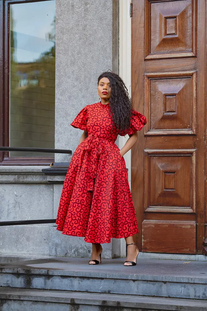 OLORI RUBY RED PRINT DRESS
