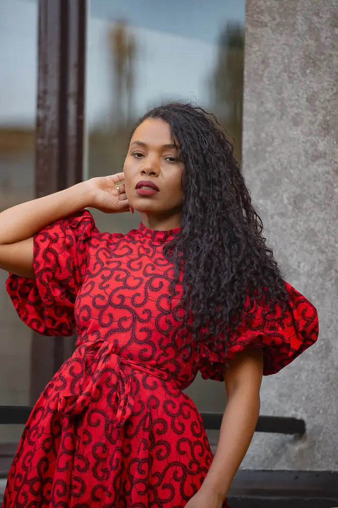 OLORI RUBY RED PRINT DRESS