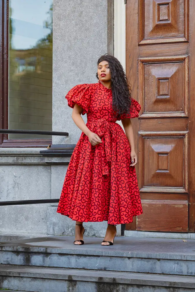 OLORI RUBY RED PRINT DRESS