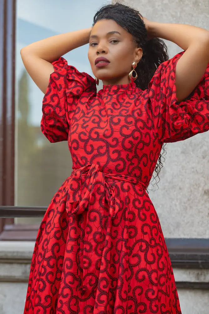 OLORI RUBY RED PRINT DRESS
